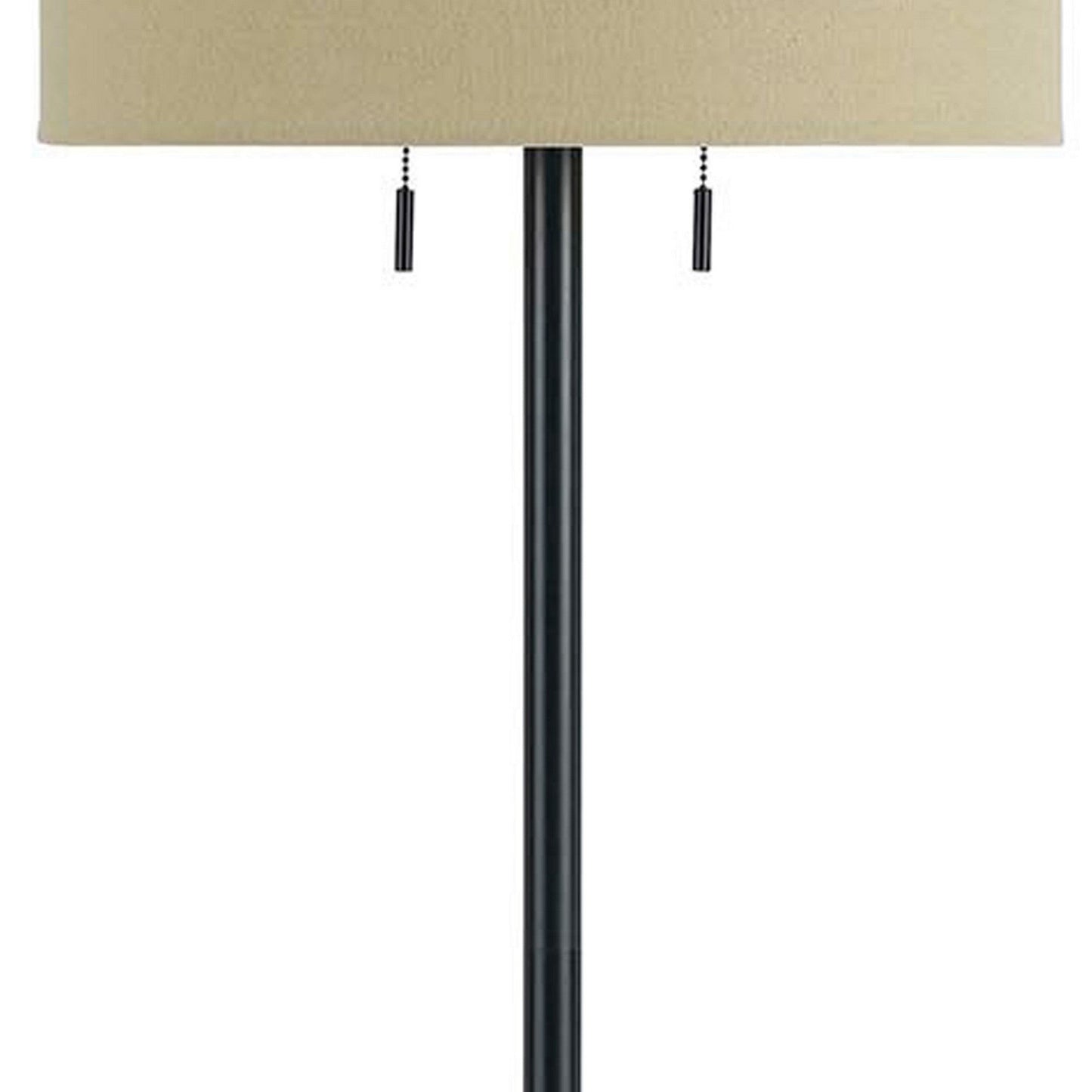 Benzara Black Metal Body Floor Lamp With Fabric Drum Shade and Pull Chain Switch