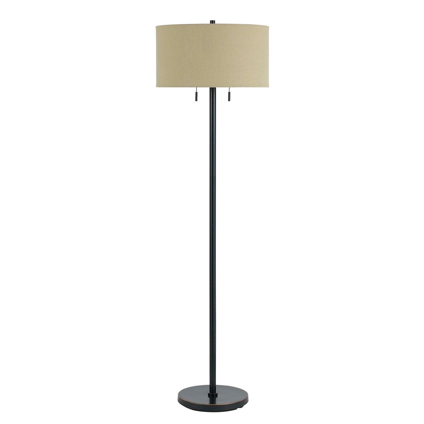 Benzara Black Metal Body Floor Lamp With Fabric Drum Shade and Pull Chain Switch