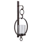 Benzara Black Metal Wall Sconce With Glass Hurricane and Chain Design Holder