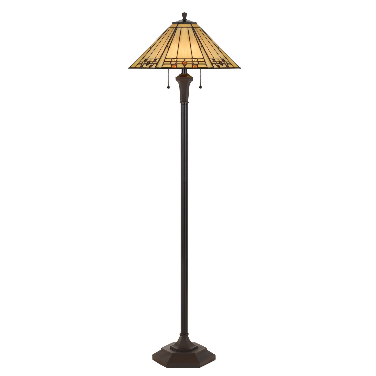 Benzara Black Polyresin Floor Lamp With Multicolored Glass Shade and Pull Chain Switch