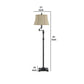 Benzara Black Swing Arm Metal Body Floor Lamp With Beige Fabric Tapered Bell Shade and Block Base