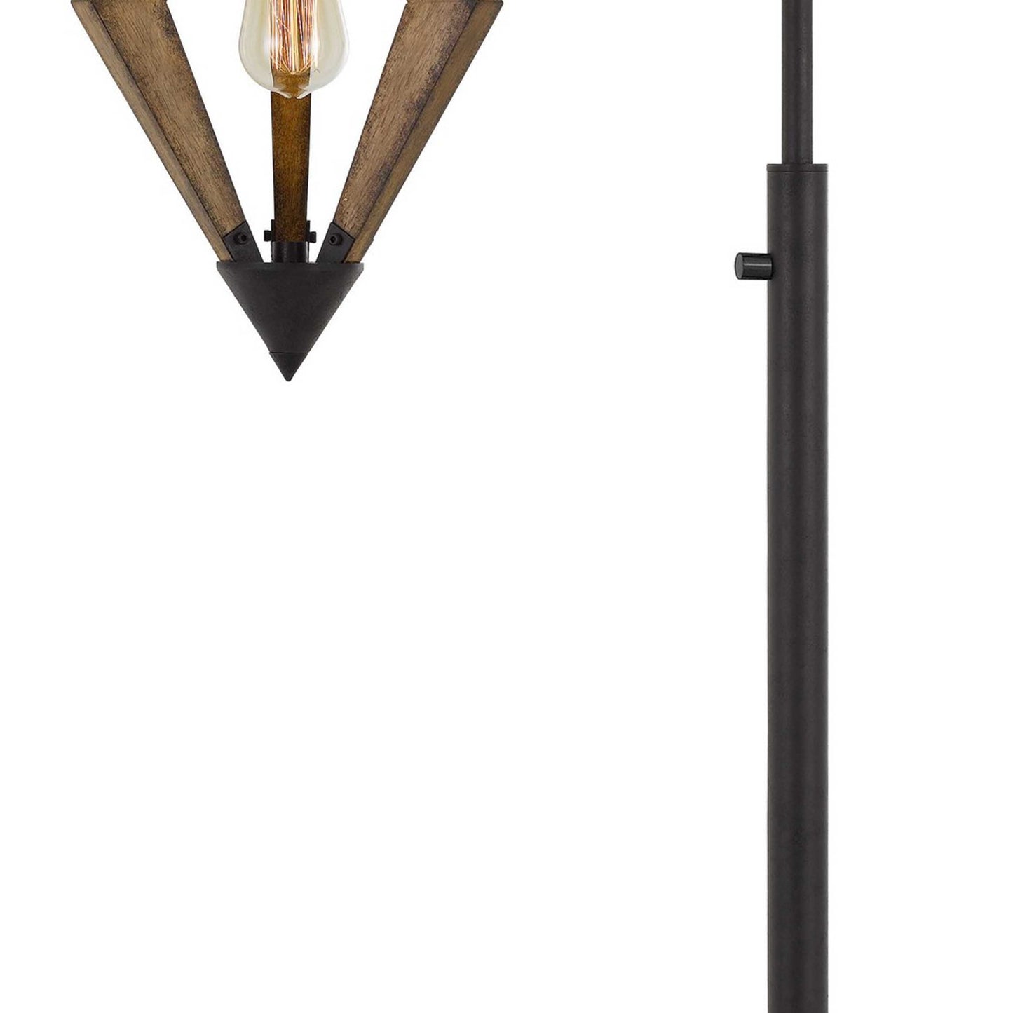 Benzara Black Tubular Metal Downbridge Floor Lamp With Brown Wooden Accents