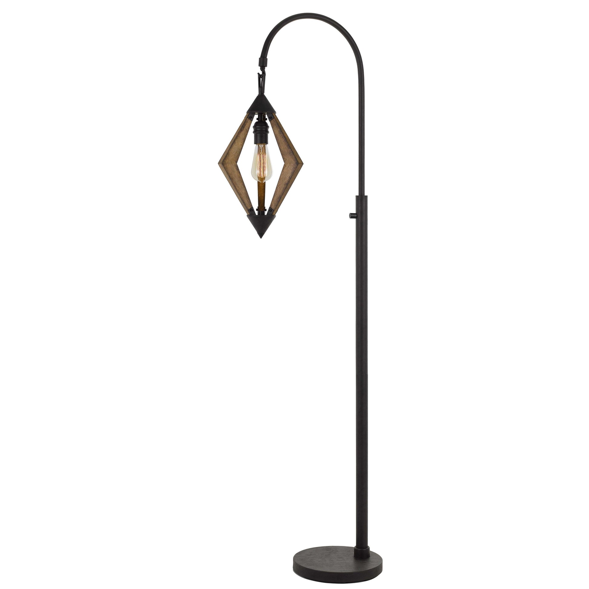 Benzara Black Tubular Metal Downbridge Floor Lamp With Brown Wooden Accents