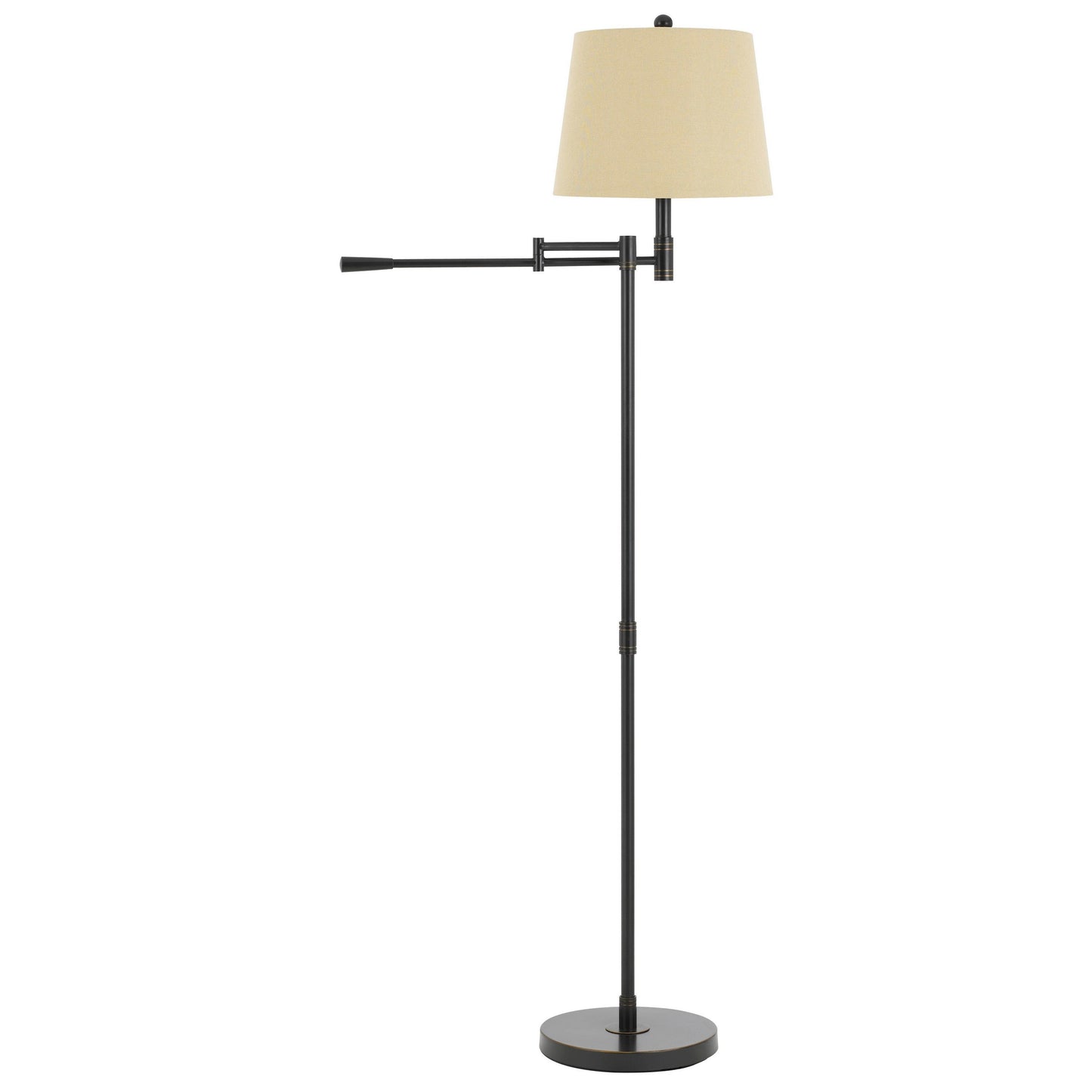 Benzara Black Tubular Metal Stand Floor Lamp With Swing Arm and Beige Shade