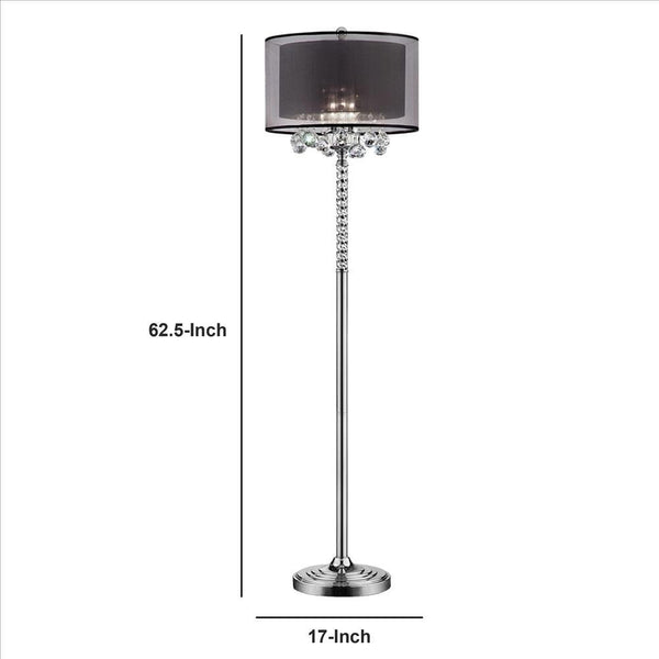 Benzara Black Twisted Crystal Accent Floor Lamp With Dual Fabric Shade