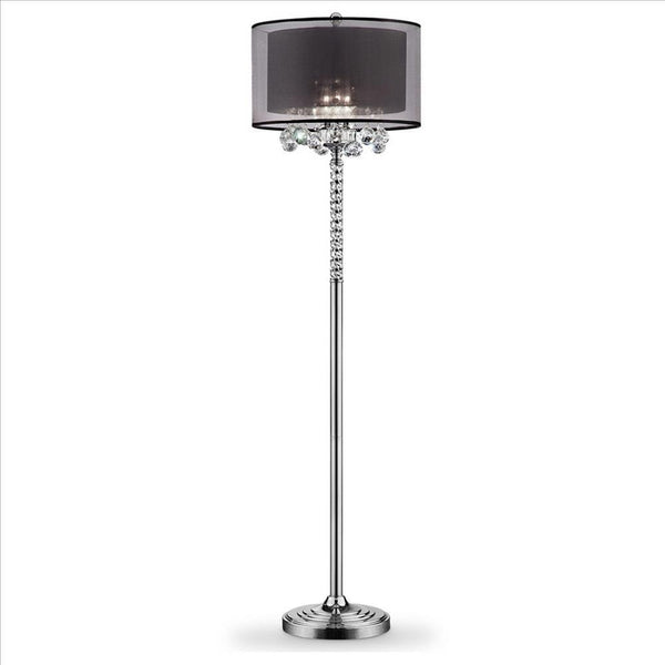 Benzara Black Twisted Crystal Accent Floor Lamp With Dual Fabric Shade