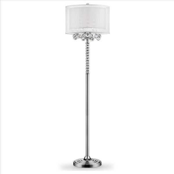 Benzara Clear Twisted Crystal Accent Floor Lamp With Dual Fabric Shade