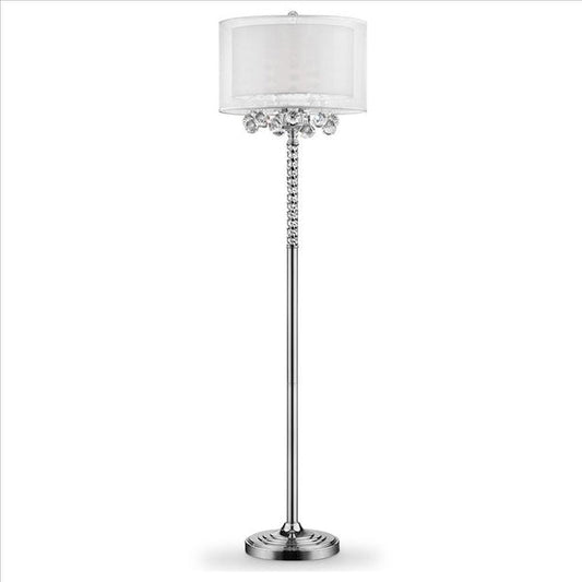 Benzara Clear Twisted Crystal Accent Floor Lamp With Dual Fabric Shade