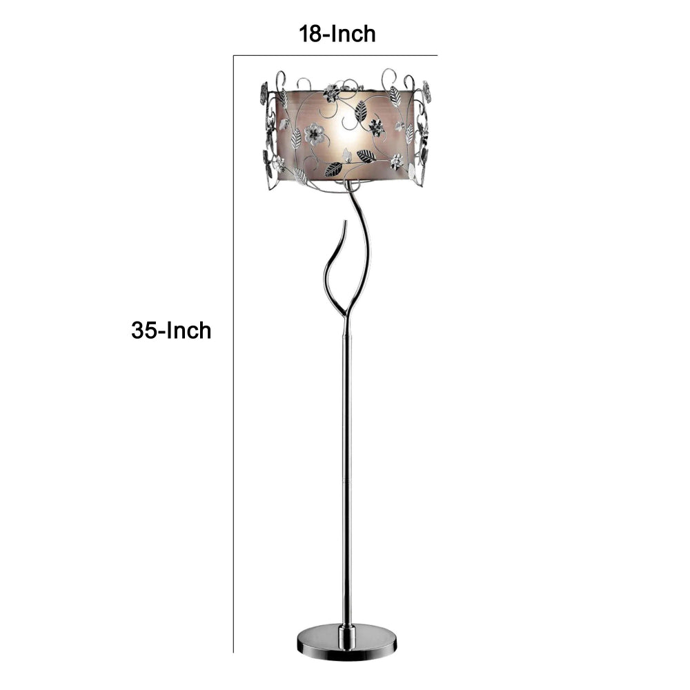 Benzara Elva Traditional Branch-Like Shape Metal Floor Lamp With Floral Wires Wrap Around The Shade