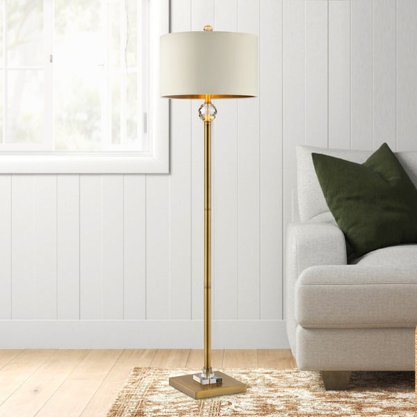 Benzara Gold Floor Lamp With Crystal Orb and Metal Stalk Support