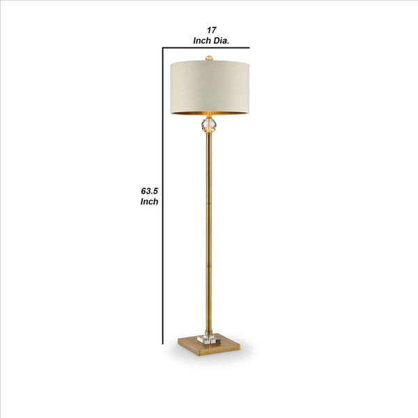 Benzara Gold Floor Lamp With Crystal Orb and Metal Stalk Support