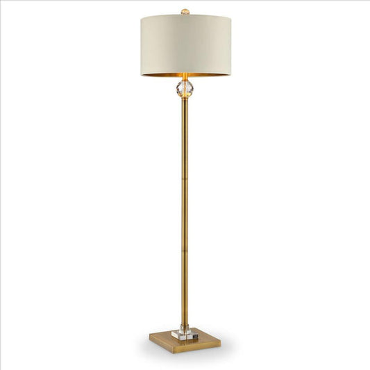 Benzara Gold Floor Lamp With Crystal Orb and Metal Stalk Support