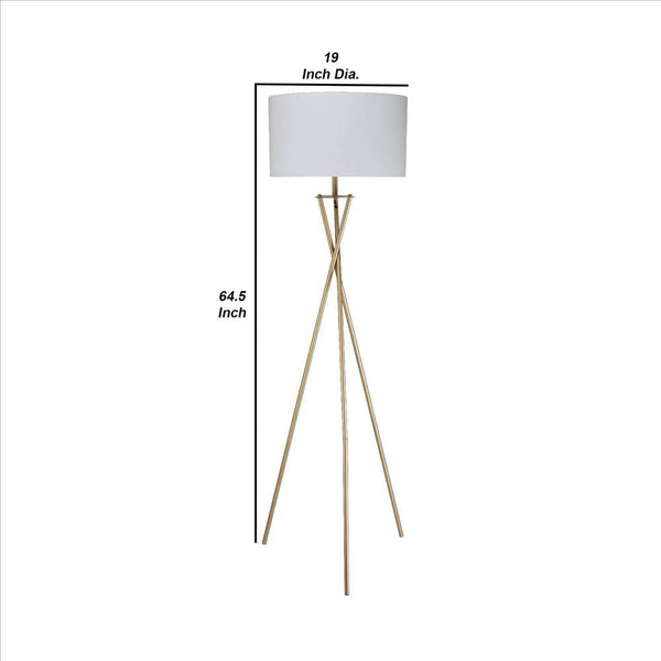 Benzara Gold Metal Tripod Legs Floor Lamp With Rotary Switch