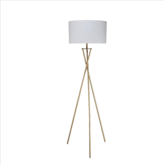 Benzara Gold Metal Tripod Legs Floor Lamp With Rotary Switch