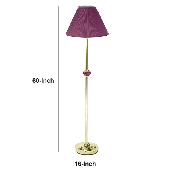 Benzara Pink Stalk Design Metal Floor Lamp With Fabric Pleated Shade