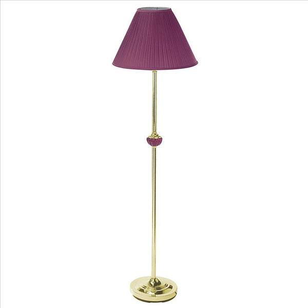 Benzara Pink Stalk Design Metal Floor Lamp With Fabric Pleated Shade