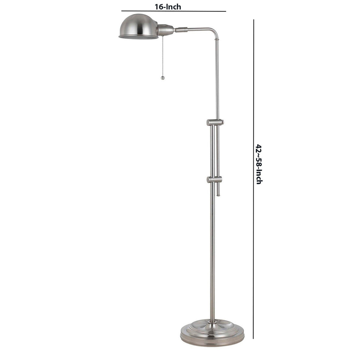 Benzara Silver Adjustable Height Metal Pharmacy Floor Lamp With Pull Chain Switch