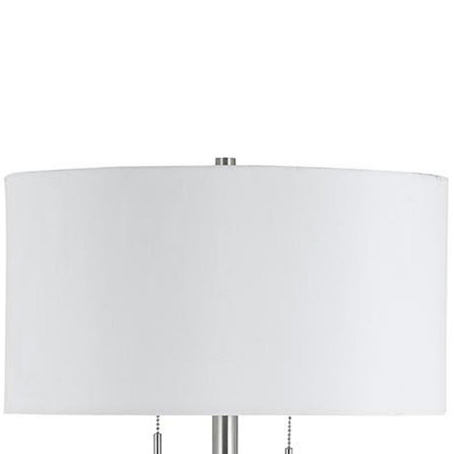 Benzara Silver Metal Body Floor Lamp With Fabric Drum Shade and Pull Chain Switch