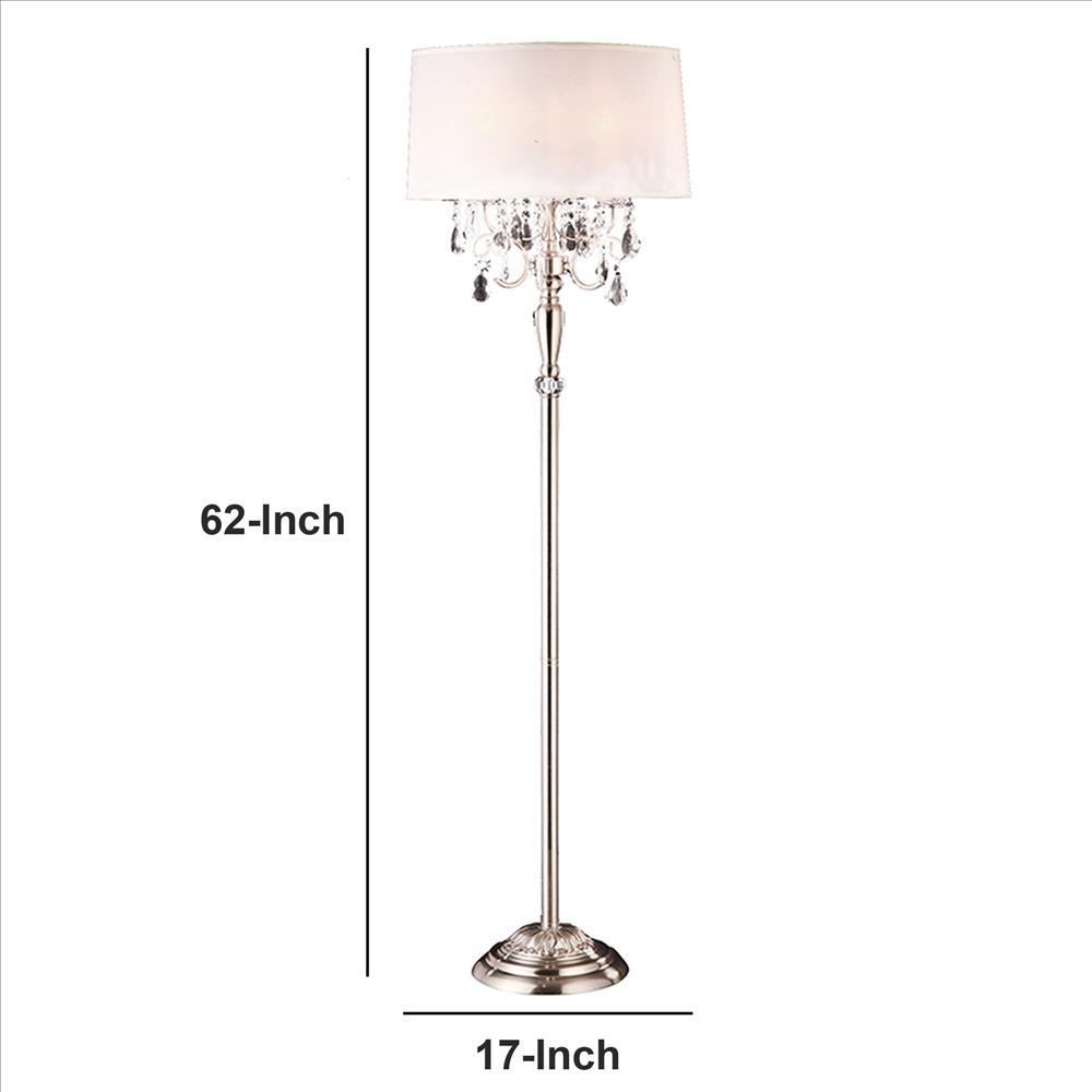 Benzara Silver Stalk Design Metal Floor Lamp With Hanging Crystal Accent