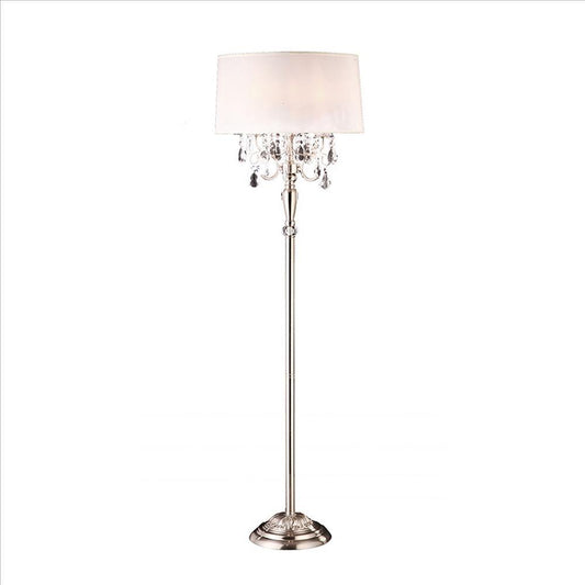 Benzara Silver Stalk Design Metal Floor Lamp With Hanging Crystal Accent