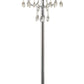 Benzara Silver Tubular Framed Floor Lamp With Gray Round Fabric Wrapped Shade and Crystal Inlay