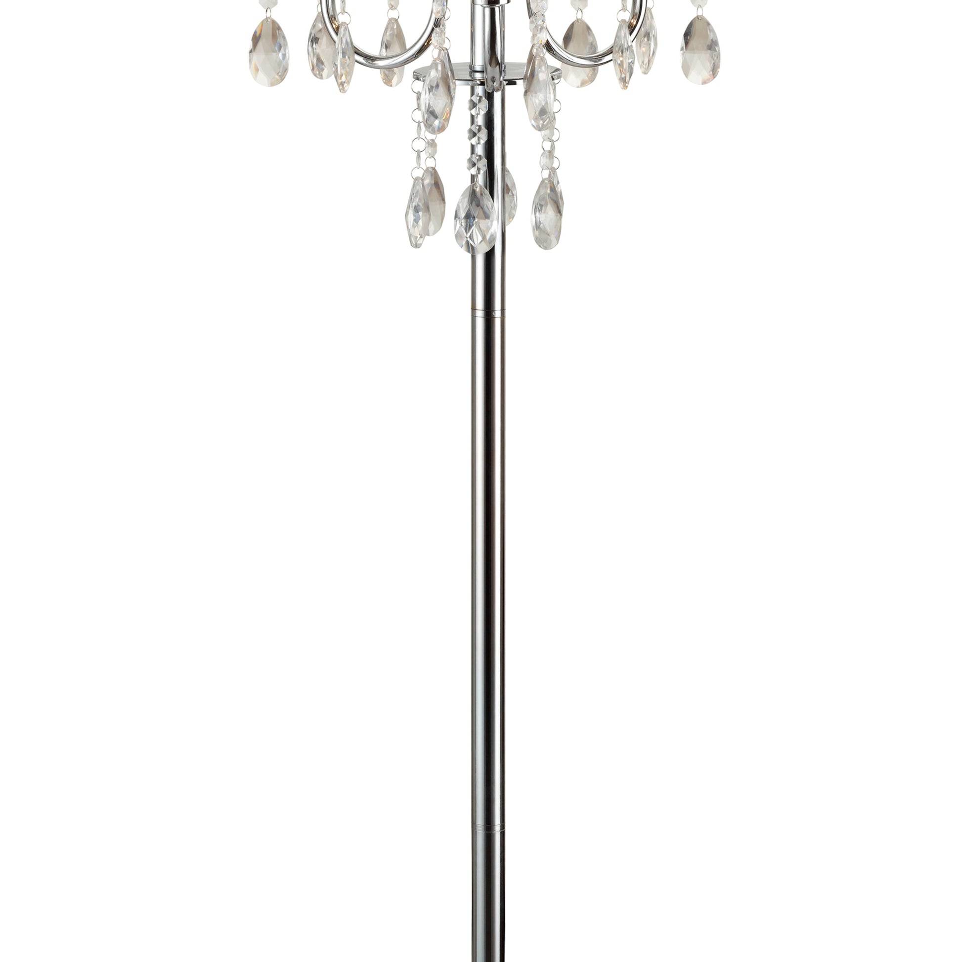 Benzara Silver Tubular Framed Floor Lamp With Gray Round Fabric Wrapped Shade and Crystal Inlay