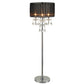 Benzara Silver Tubular Framed Floor Lamp With Gray Round Fabric Wrapped Shade and Crystal Inlay