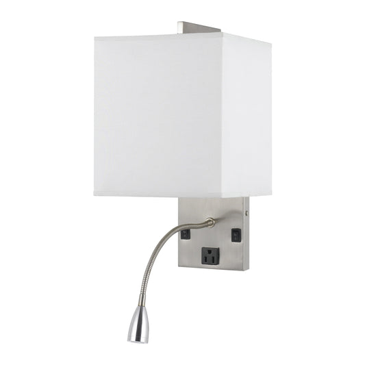 Benzara Silver Wall Sconce With Rectangular Shade and Gooseneck Reading Light