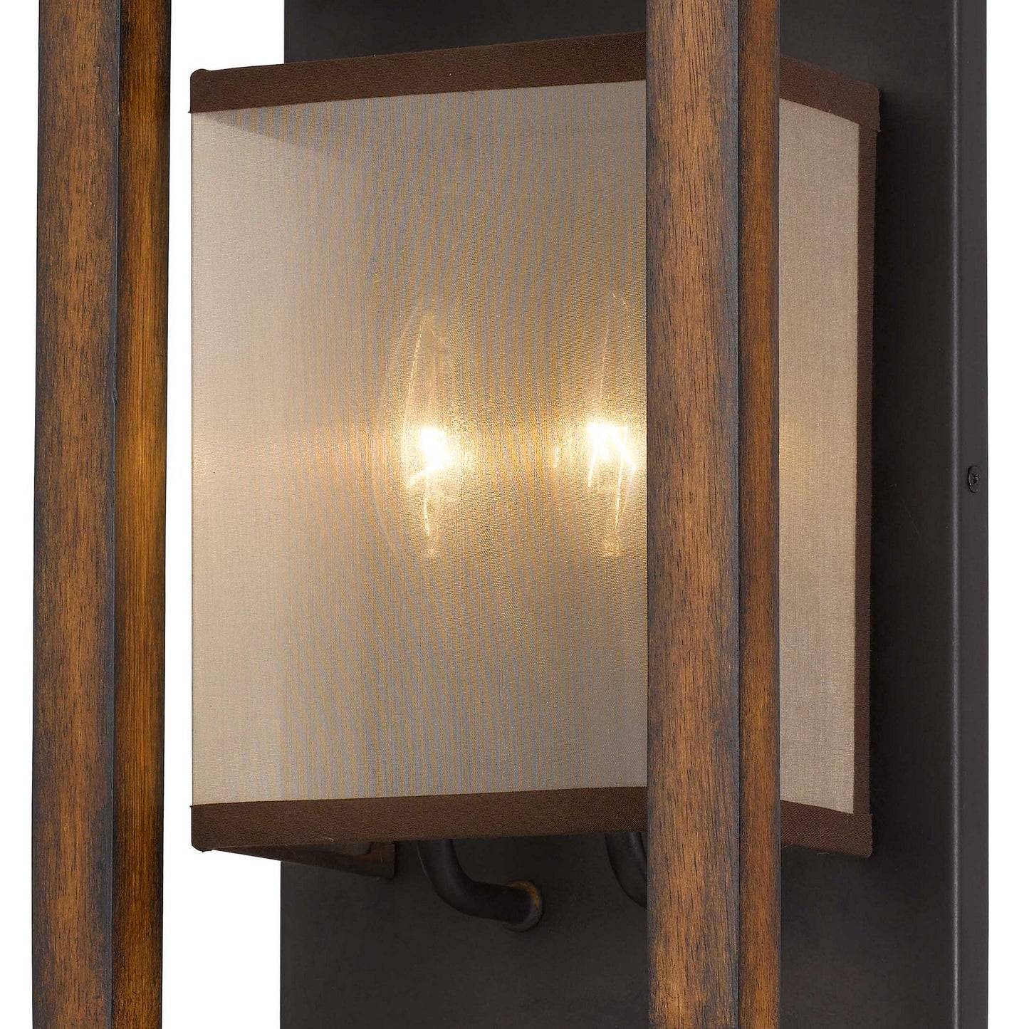 Benzara Walnut Brown Wooden Wall Sconce With Organza Shade