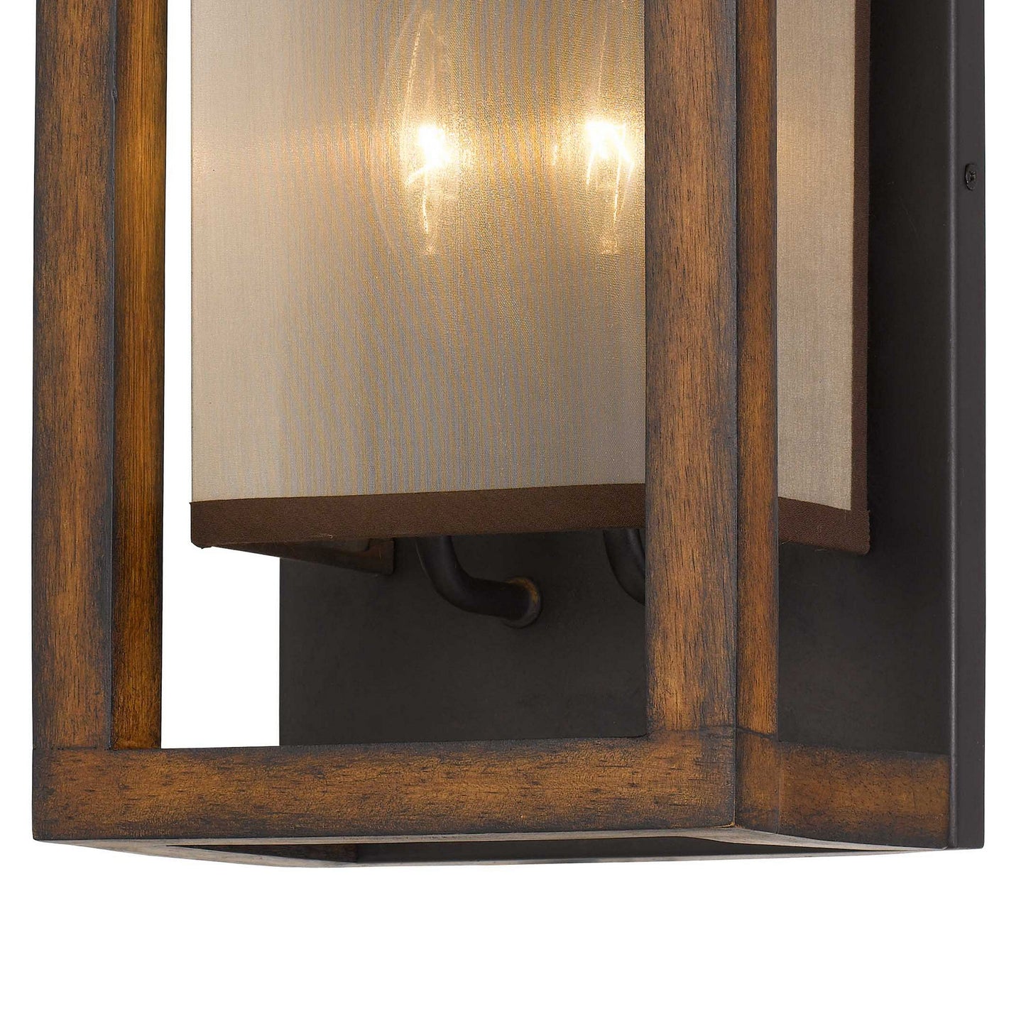 Benzara Walnut Brown Wooden Wall Sconce With Organza Shade