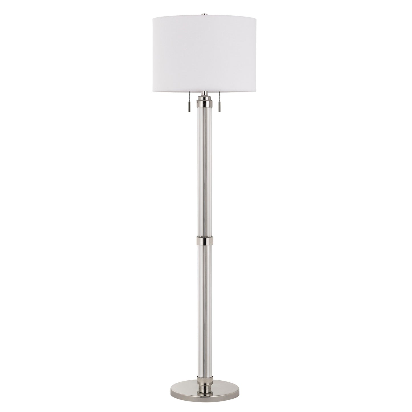 Benzara White Metal and Acrylic Tubular Body Floor Lamp With Fabric Drum Shade