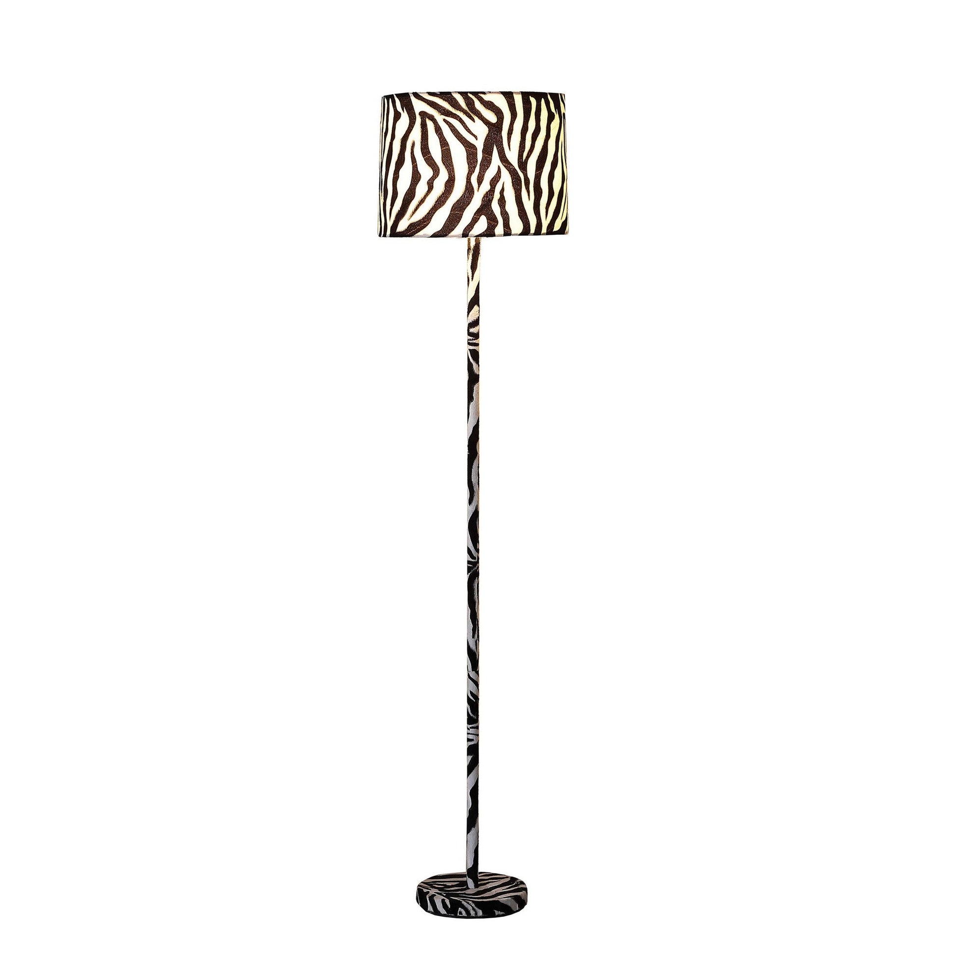 Benzara White and Black Fabric Wrapped Floor Lamp With Animal Print