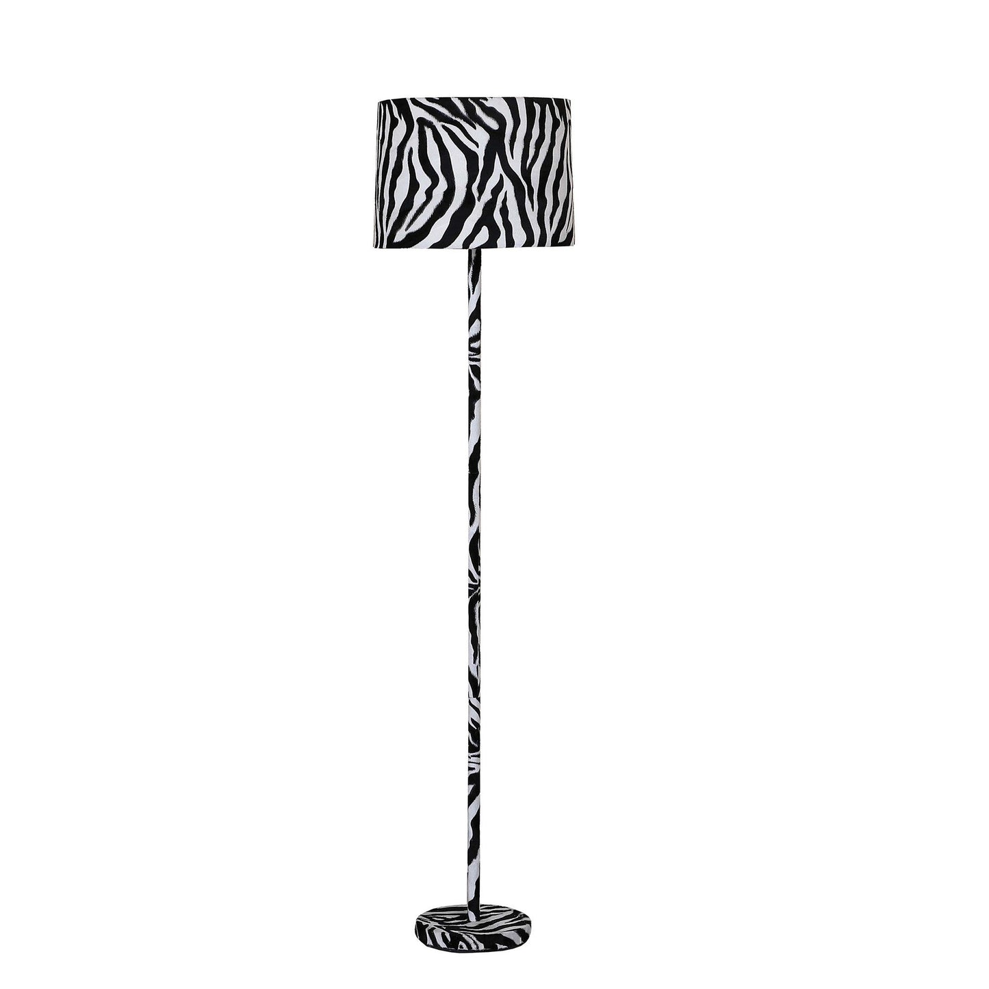 Benzara White and Black Fabric Wrapped Floor Lamp With Animal Print