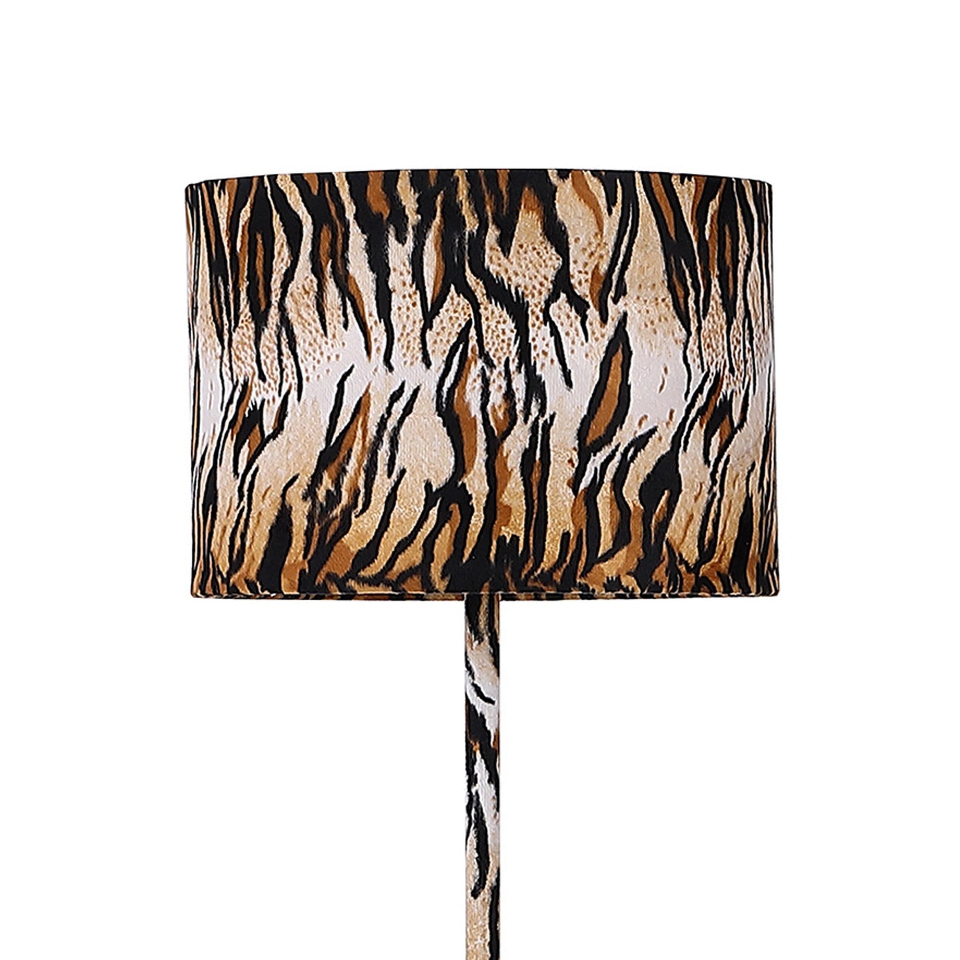 Benzara Yellow and Black Fabric Wrapped Floor Lamp With Animal Print