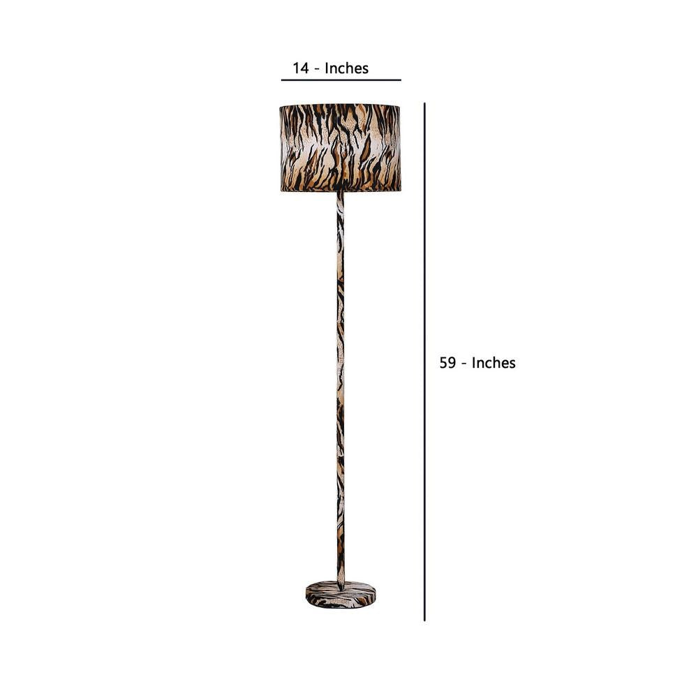 Benzara Yellow and Black Fabric Wrapped Floor Lamp With Animal Print