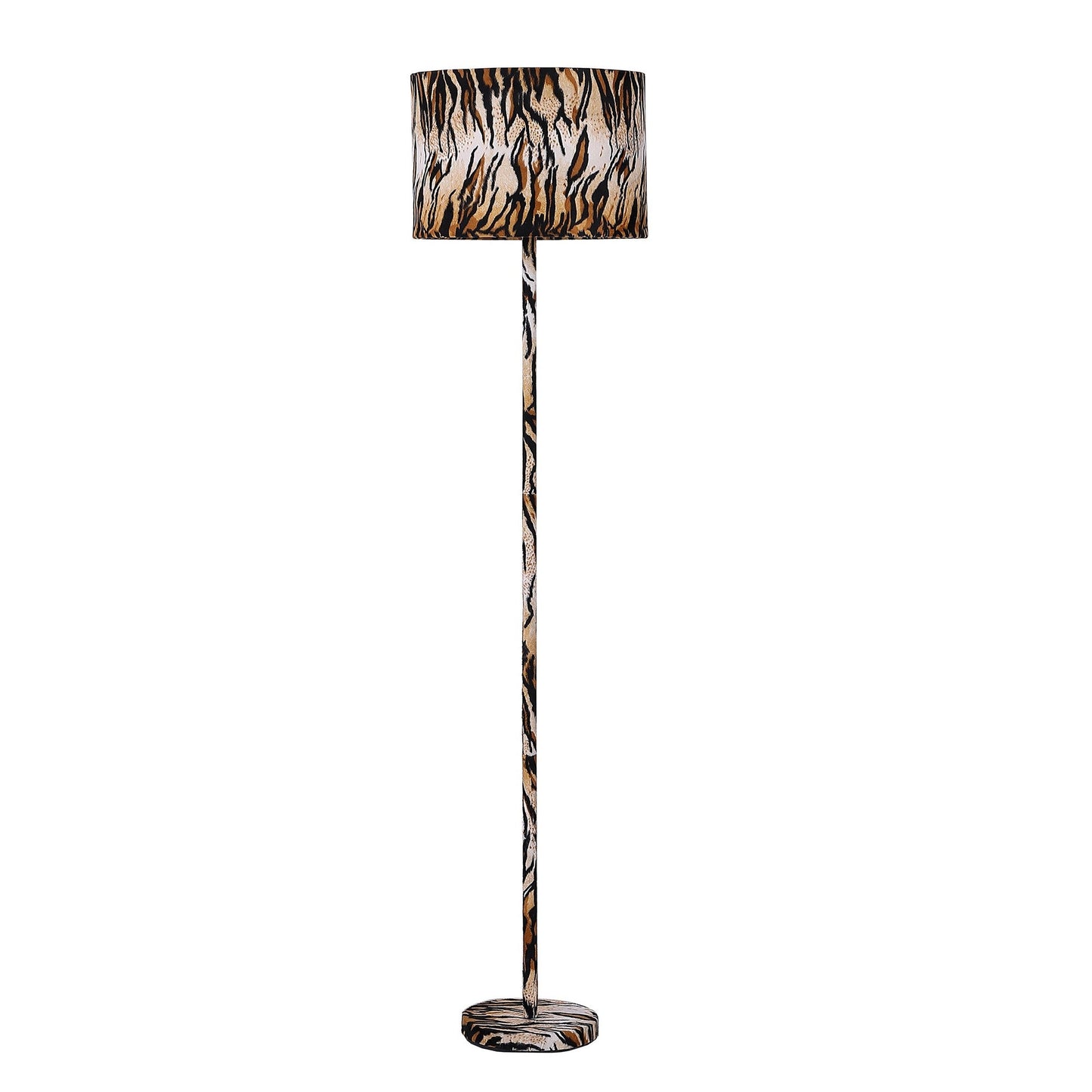 Benzara Yellow and Black Fabric Wrapped Floor Lamp With Animal Print