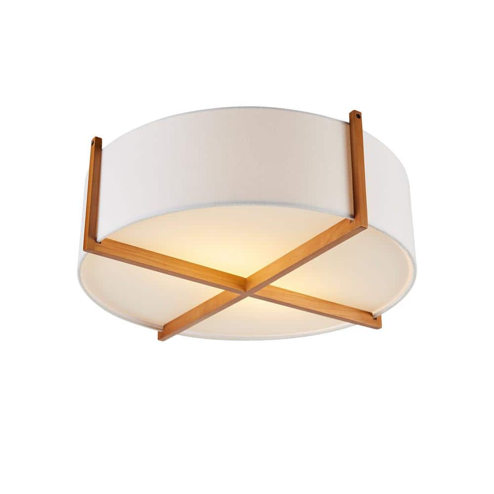 Bromi Design Bowen 18" Natural Flush Mount Ceiling Light With Fabric Shade