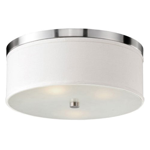 Bromi Design Braxton 20" Brushed Nickel Flush Mount Ceiling Light With Glass & Fabric Shade