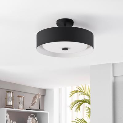 Bromi Design Lynch 16" Black & White Semi-Flush Mount Ceiling Light With Glass Shade