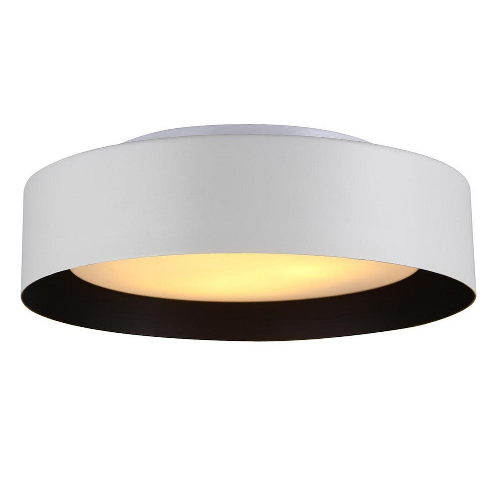 Bromi Design Lynch 16" White & Black Metal Base Flush Mount Ceiling Light With Glass Shade