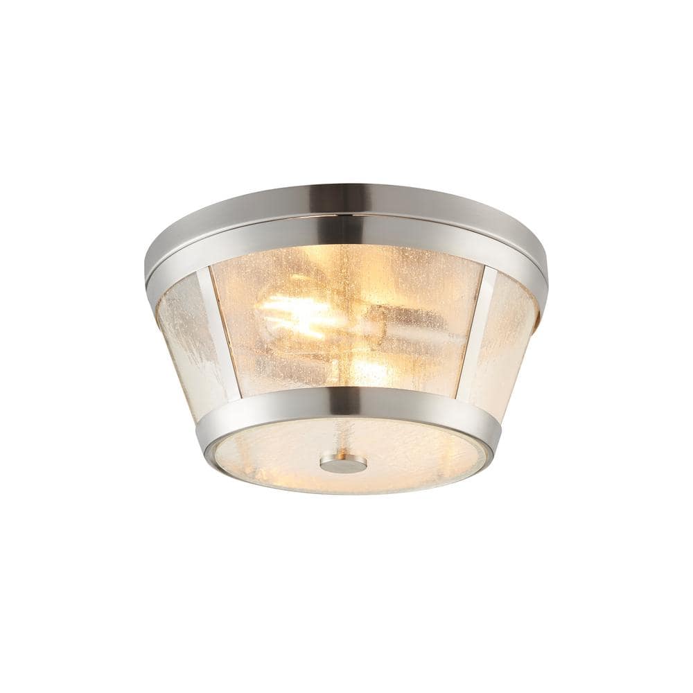 Bromi Design Parker 14" Sand & Nickel Flush Mount Ceiling Light With Glass Shade