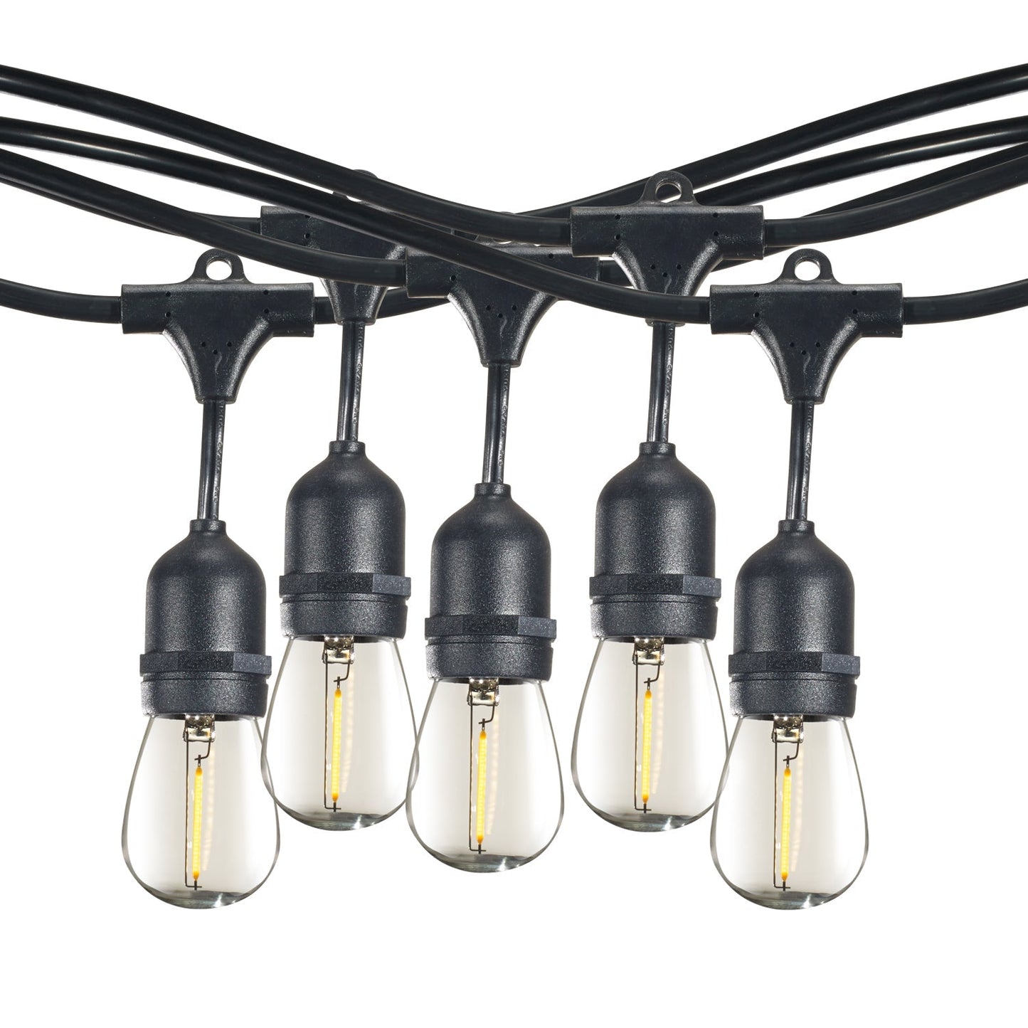 Bulbrite 12 Sockets 30" Spacing E26 Black Kit with 1W Plastic LED S14 Clear Lamps 30' String Light