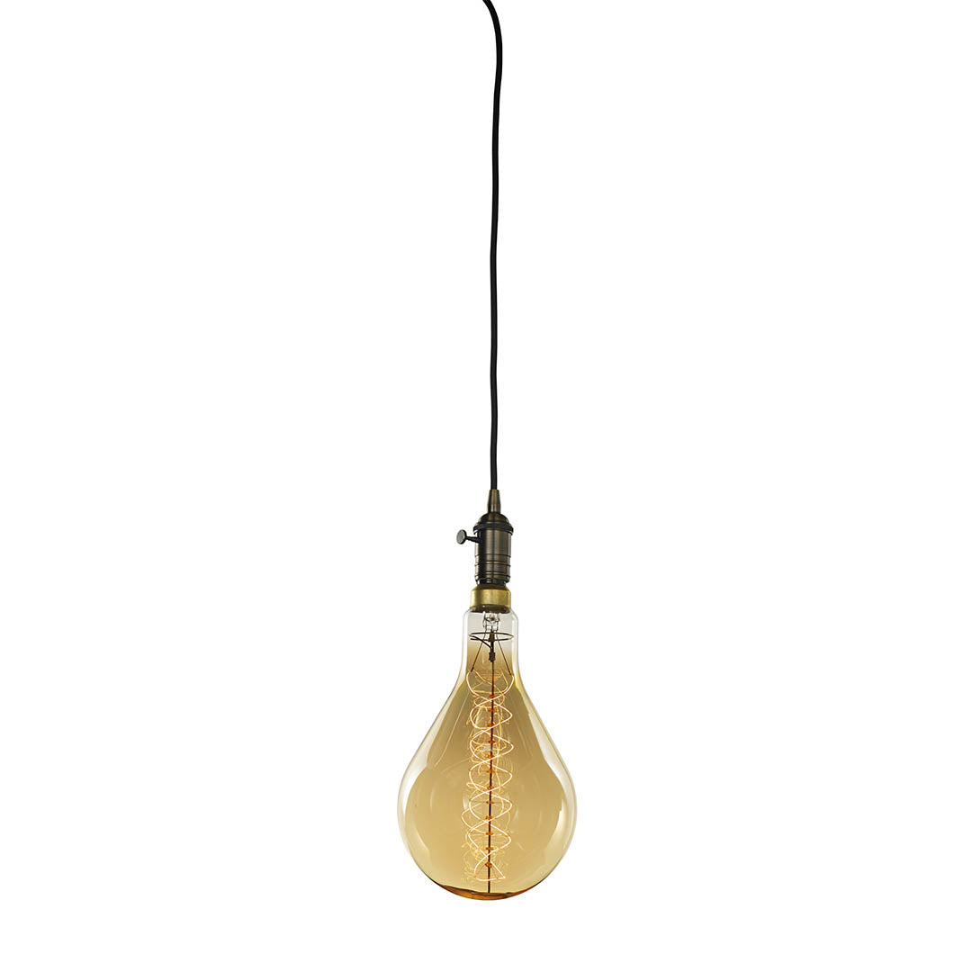 Bulbrite 60W Pear Shaped Grand Nostalgic Spiral E26 120V with Vintage Warm Gold Pendant