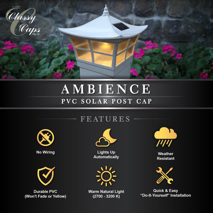 Classy Caps Ambience 5" x 5" White PVC Solar Post Cap