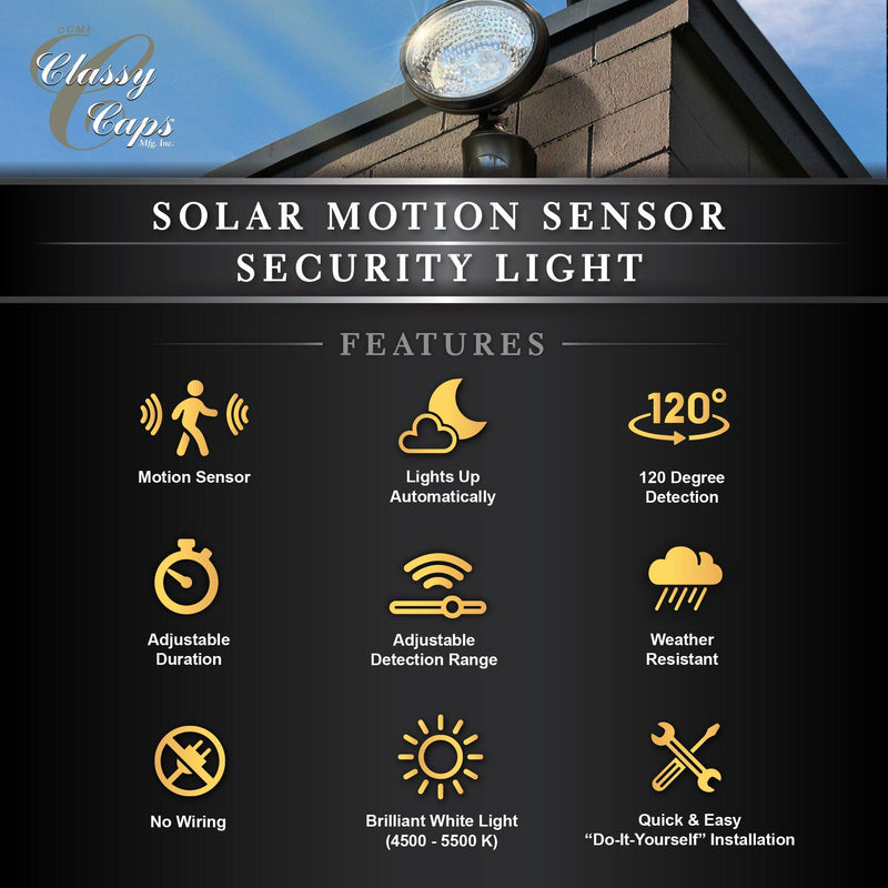 Classy Caps Black ABS Solar Motion Sensor Security Light