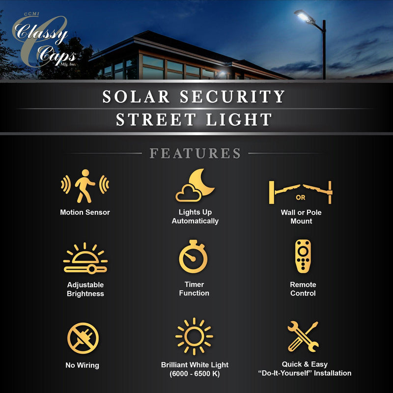 Classy Caps Black ABS Solar Security Street Light
