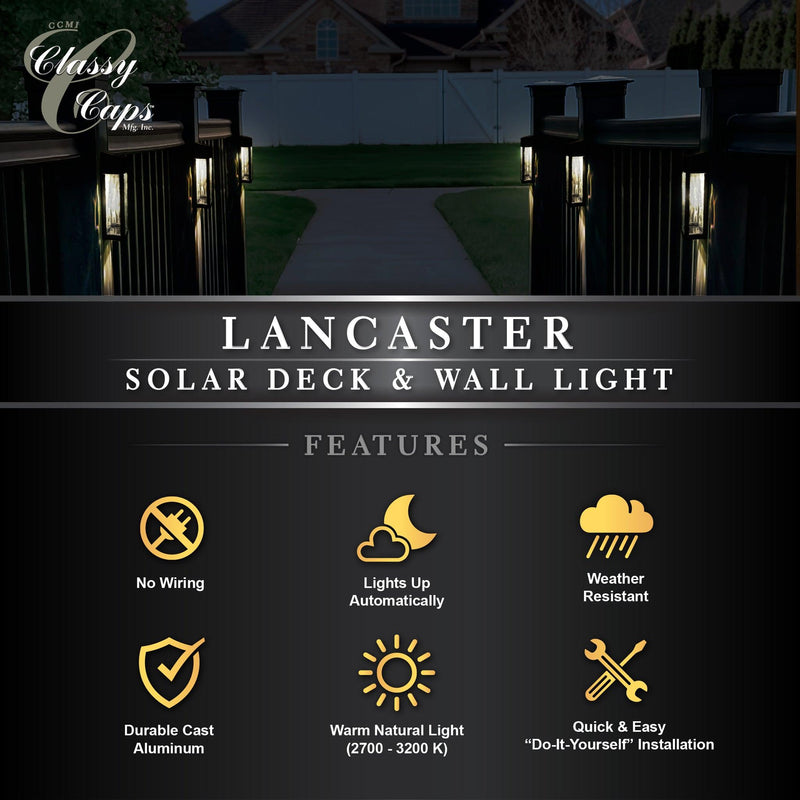 Classy Caps Black Aluminum Powder Coated Lancaster Deck & Wall Light - 2 Pack