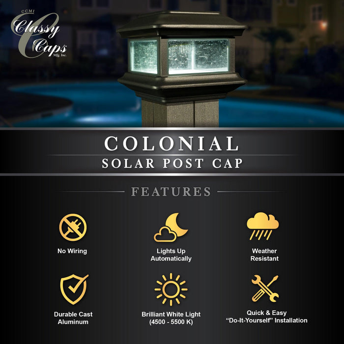 Classy Caps Colonial 4" x 4" Black Aluminum Solar Post Cap