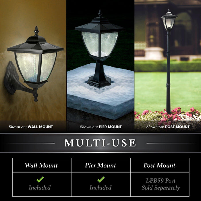 Classy Caps Elegante Black Aluminum Wall/Pier Mount Solar Lamp