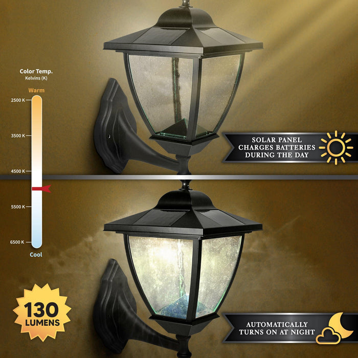 Classy Caps Elegante Black Aluminum Wall/Pier Mount Solar Lamp